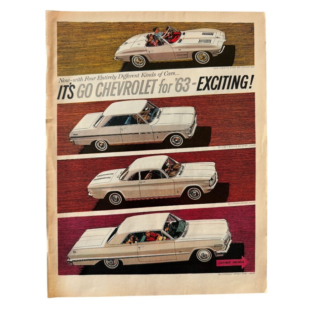 Vintage 1962 Chevrolet 63 Car Advertisement Print Ad Front & Back